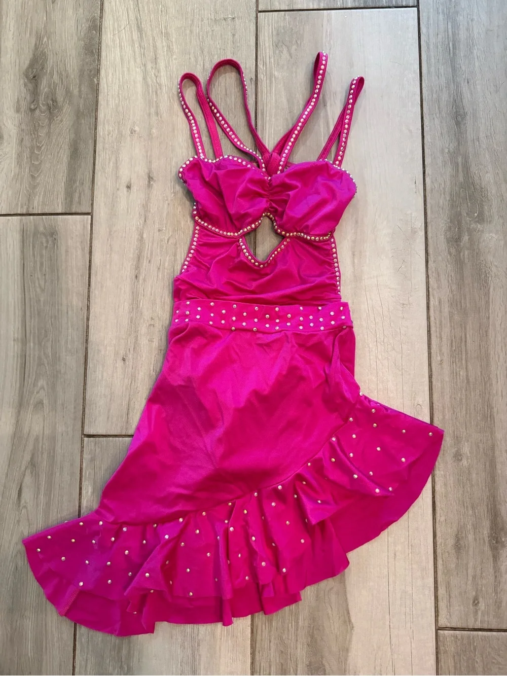 Girls Magenta Dance Dress with Rhinestone Accents